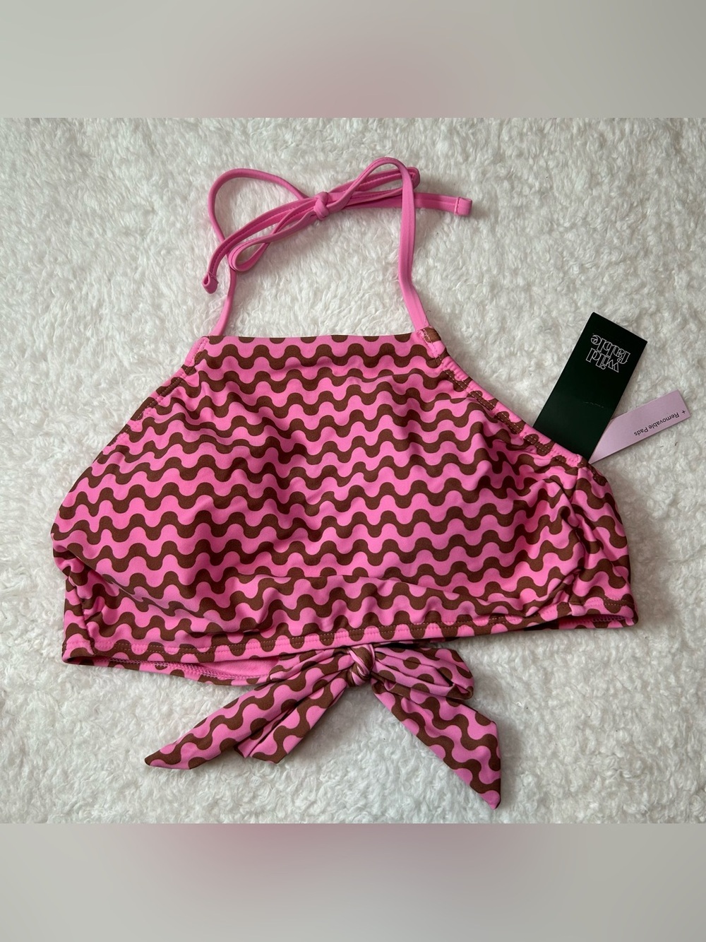 Wild Fable Women’s Halter Bikini Top Medium NEW Pink & Brown Wavy Pattern
